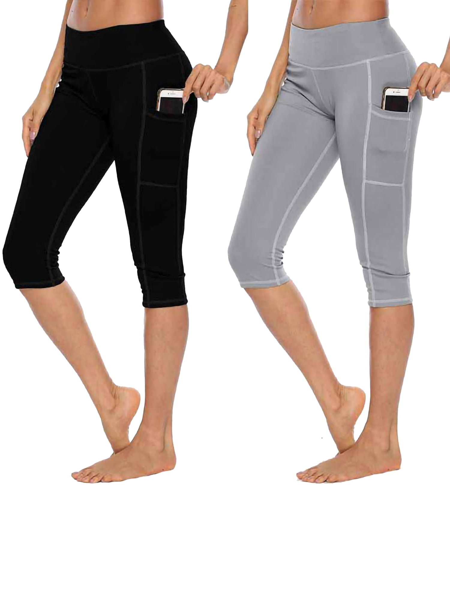 Niuer 2 Pack Women Capri Leggings Active Workout Solid Color High Waist