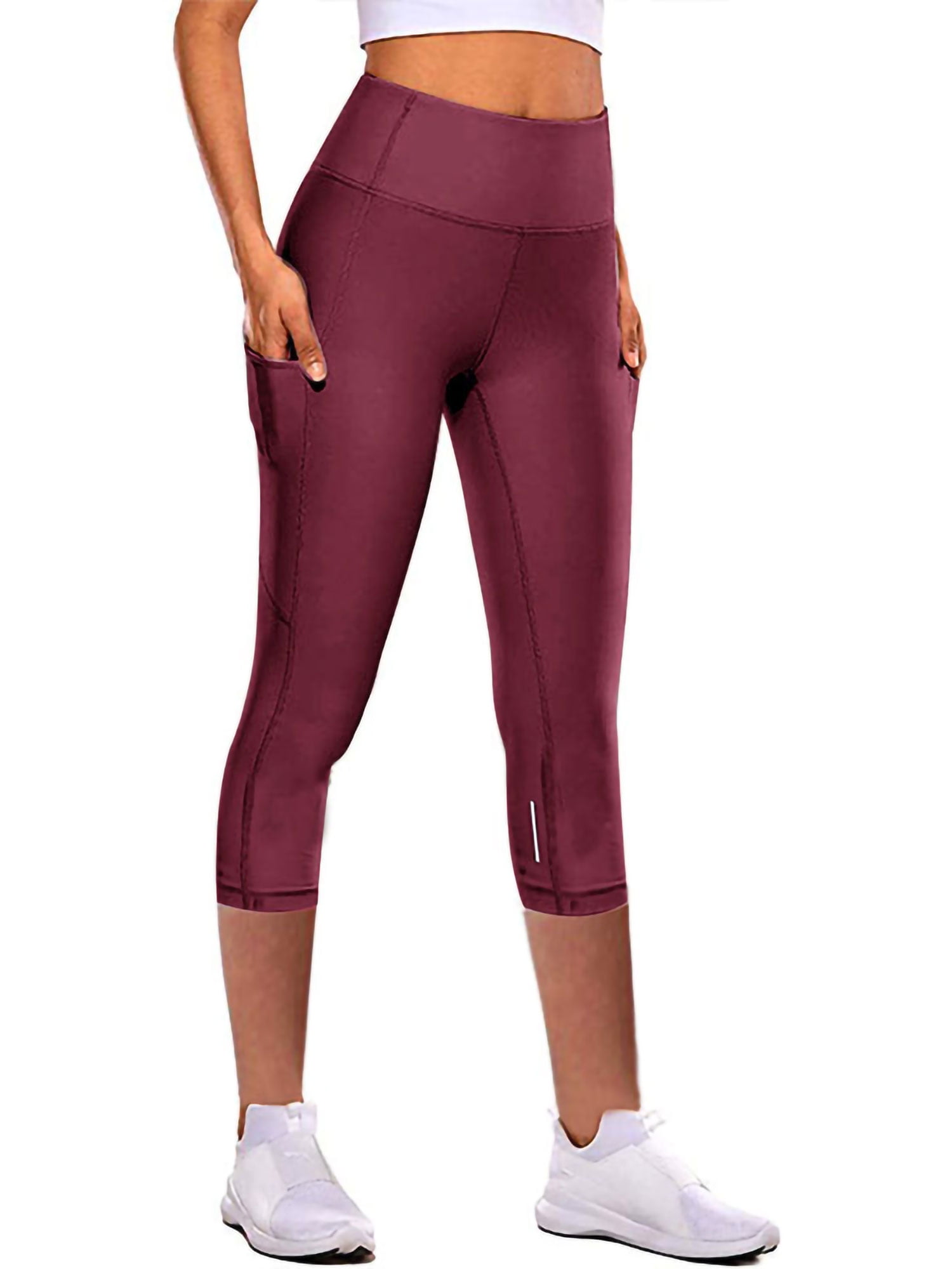 Real Essentials 4 Pack: Women's Capri Leggings with Pockets Casual Yoga Workout  Exercise Pants (Available in Plus Size) 