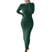 Niuer Casual Long Sleeve Maxi Dress for Womens Pullover Sweaters Dress Knit Jumpers Dress Green M