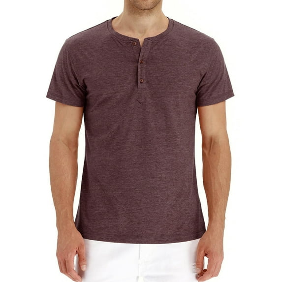 Niuer Casual Loose Shirt For Men Regular Fit Short Sleeve Plain Cotton Tee Men Summer Holiday T Shirt Tops Tee Button Neck Casual Henley Shirt