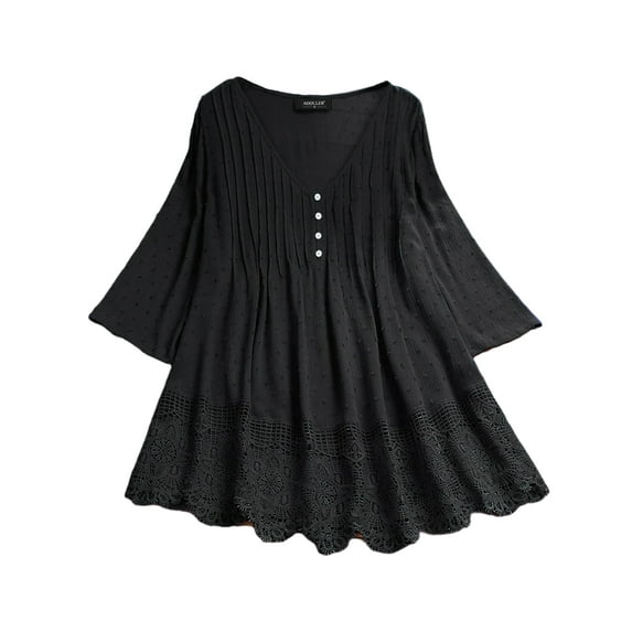 Niuer Fall Women Plus Size 3/4 Sleeve V Neck Tops Casual Tunic Blouse Loose Shirt Oversized Kaftan Gypsy Shirt Tops Thin Pullover Tops Size S-5XL