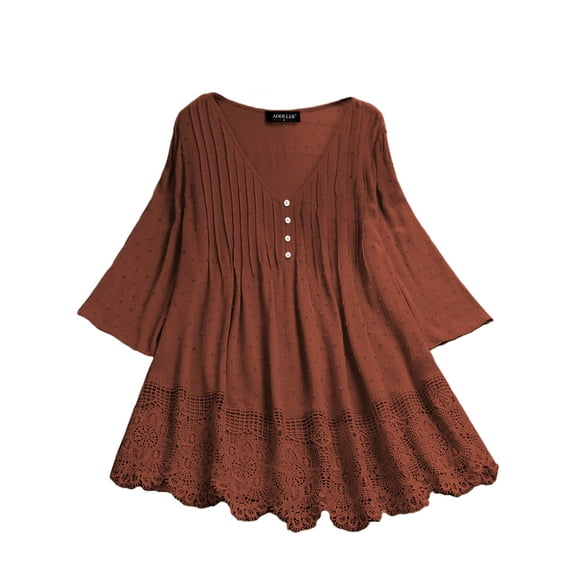 Niuer Fall Women Plus Size 3/4 Sleeve V Neck Tops Casual Tunic Blouse Loose Shirt Oversized Kaftan Gypsy Shirt Tops Thin Pullover Tops Size S-5XL