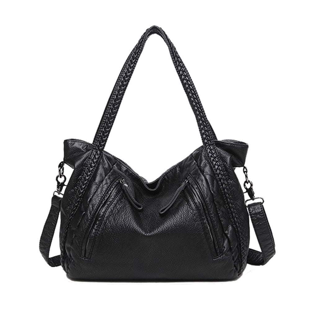 Hobo Shoulder Bag With Braided Handle and Top Zipper Closure