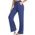 thumbnail image 1 of Niuer Ladies Bottoms Solid Color Yoga Pants Drawstring Trousers Stretch Jogger Pant Elastic Waist Sweatpants Deep Blue M, 1 of 6