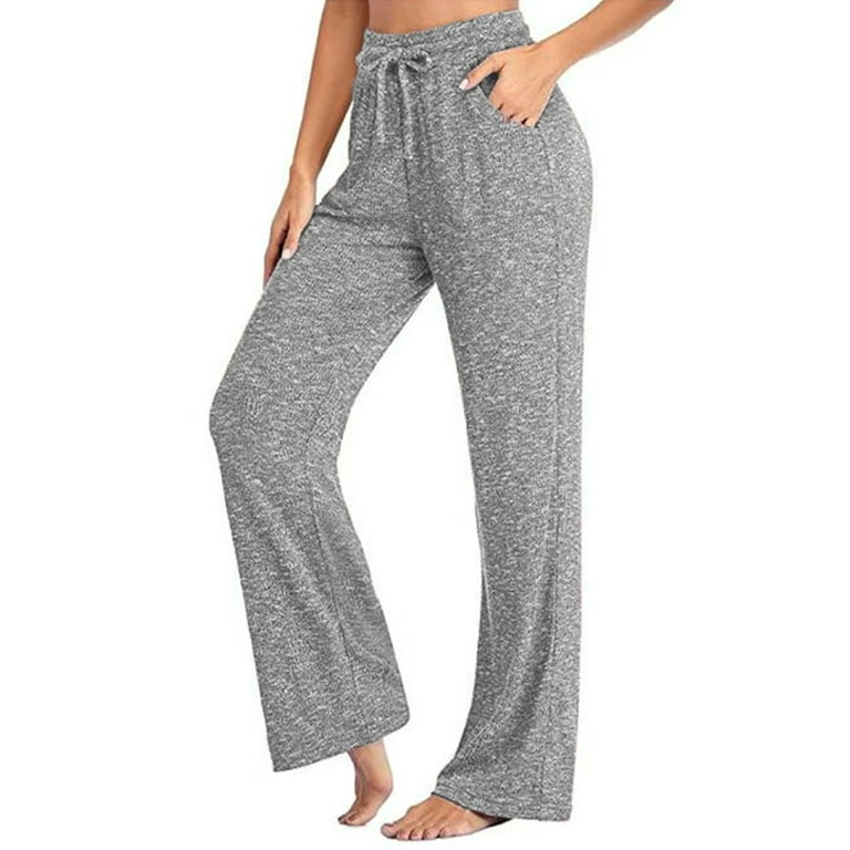 Niuer Ladies Bottoms Solid Color Yoga Pants Drawstring Trousers Stretch  Jogger Pant Elastic Waist Sweatpants Gray 4XL 