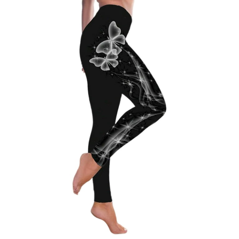 Niuer Ladies Leggings Butterfly Print Yoga Pants High Waist Bottoms Sexy  Jeggings Slim Leg Trousers Style-E 2XL 