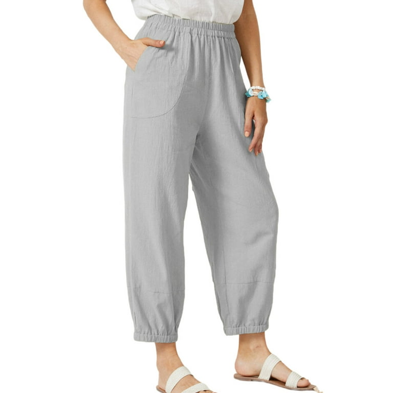 Niuer Ladies Lounge With Pockets Palazzo Pant Women Casual Harem Trousers  Ankle Lenght Daily Wear Straight Leg Baggy Bottoms Gray 3XL 