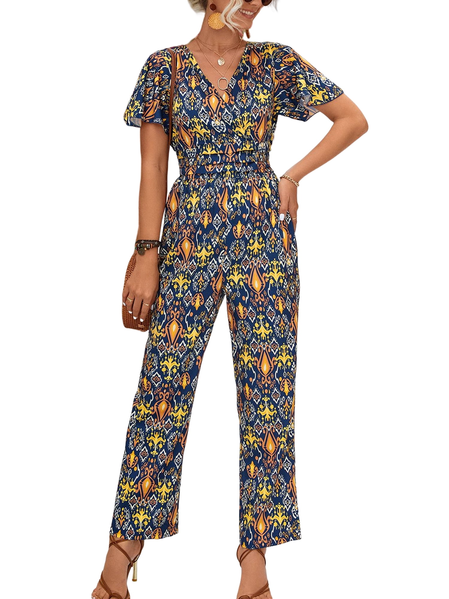 Floral romper 2025 long pants