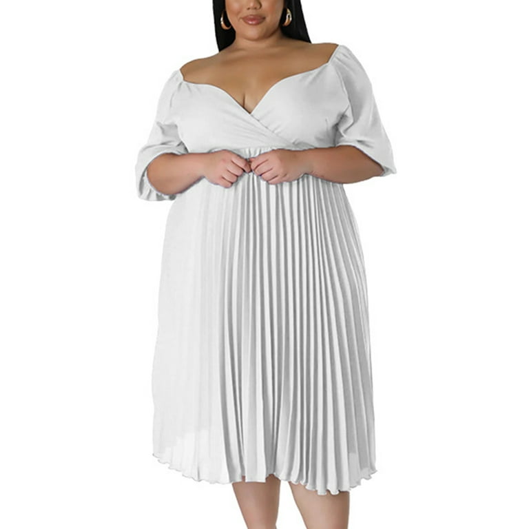 White swing dress plus size on sale