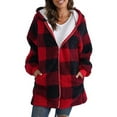 thumbnail image 1 of Niuer Ladies Warm Plaid Sherpa Coat Women Loose Fleece Fuzzy Jackets Long Sleeve Winter Hooded Casual Hoodies Jacket Red M, 1 of 2