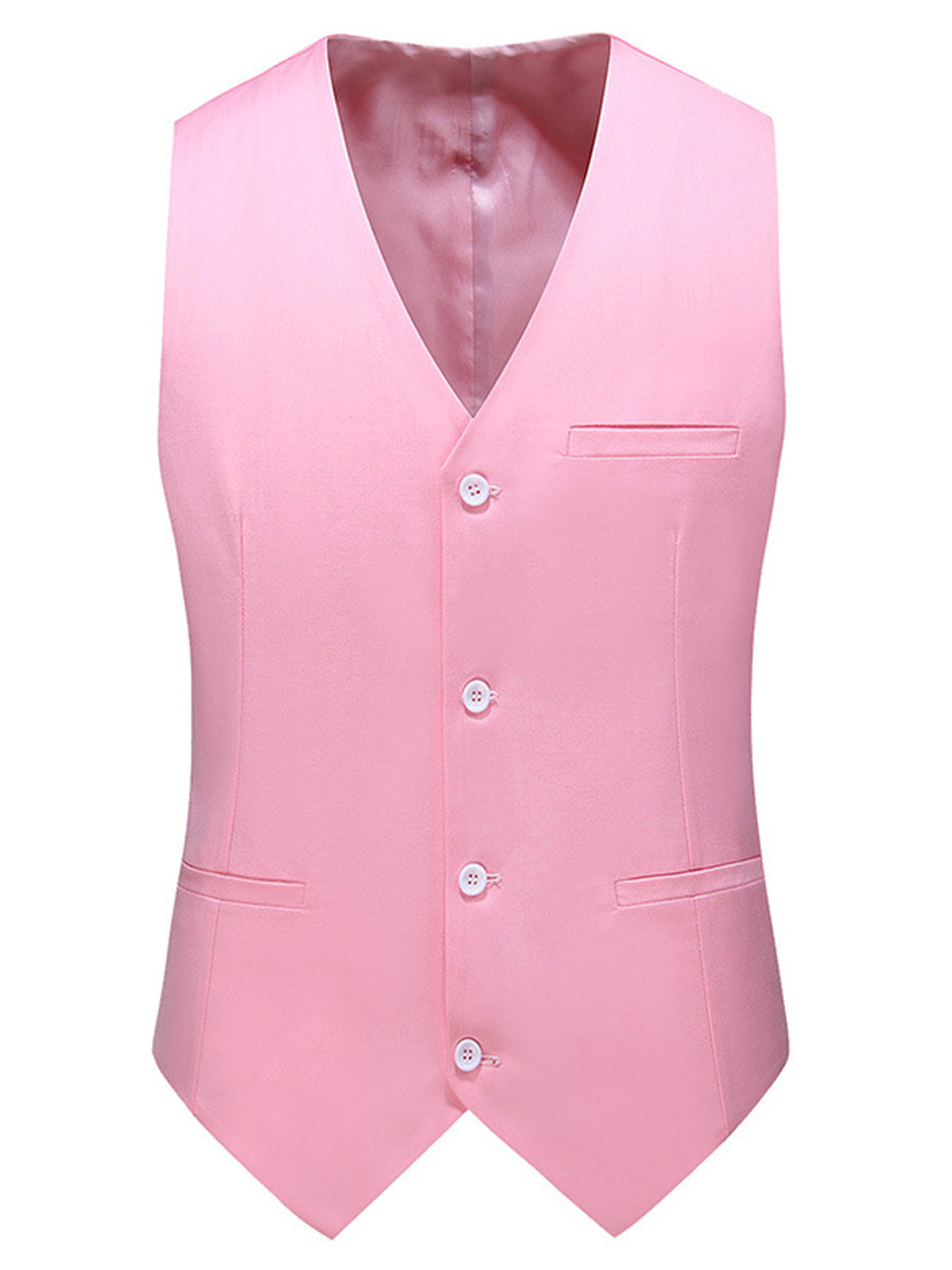 Niuer Men Business Dress Vests V Neck Waistcoat Solid Color Suit Vest Casual Sleeveless Pink 2XL