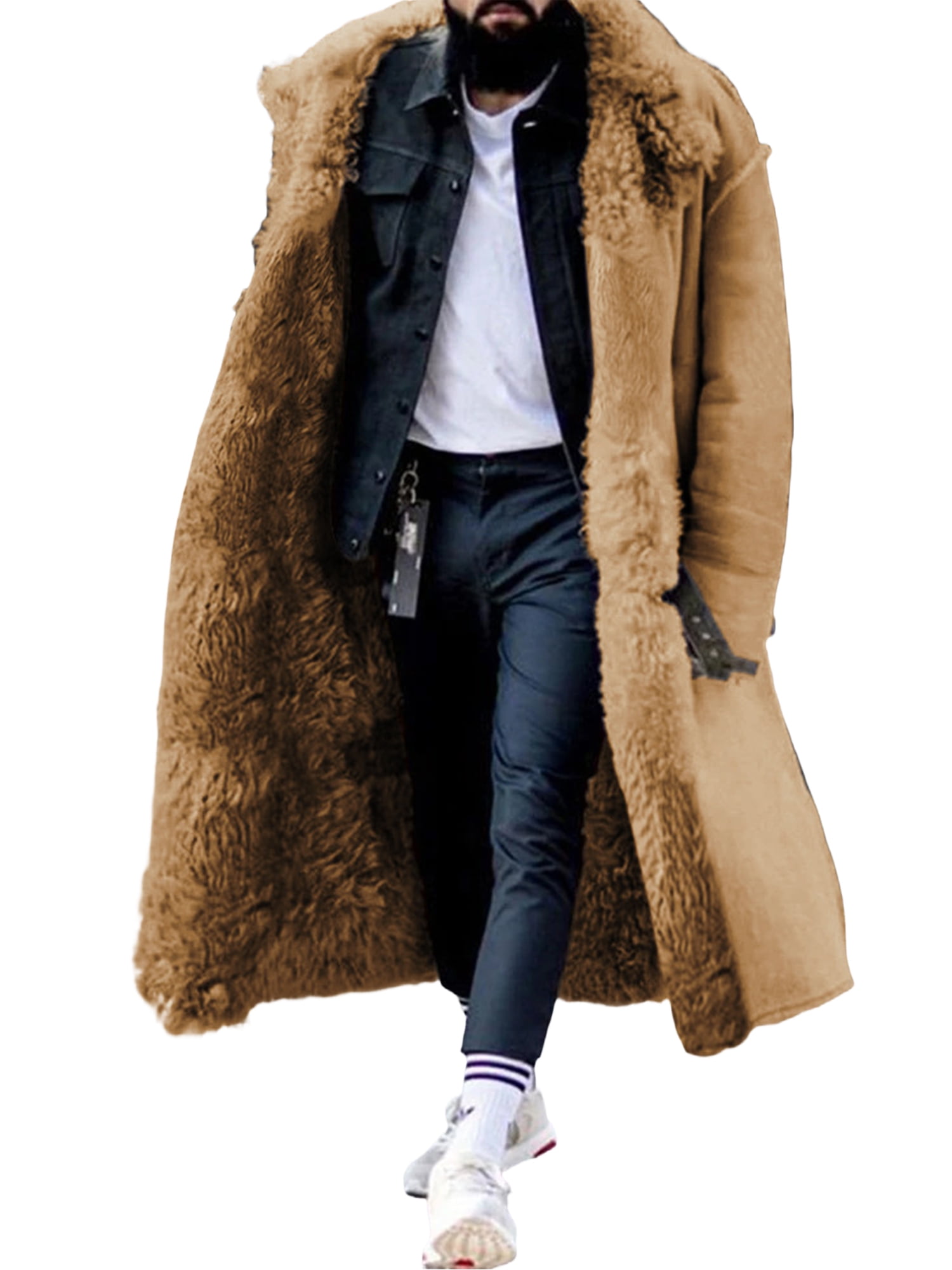 Niuer Men Jacket Long Sleeve Pea Coat Solid Color Overcoats Fleece ...