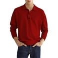 thumbnail image 1 of Niuer Men Polo Shirt Solid Color T Shirts Lapel Neck Tee Classic Fit Tops Long Sleeve Pullover Red 3XL, 1 of 2