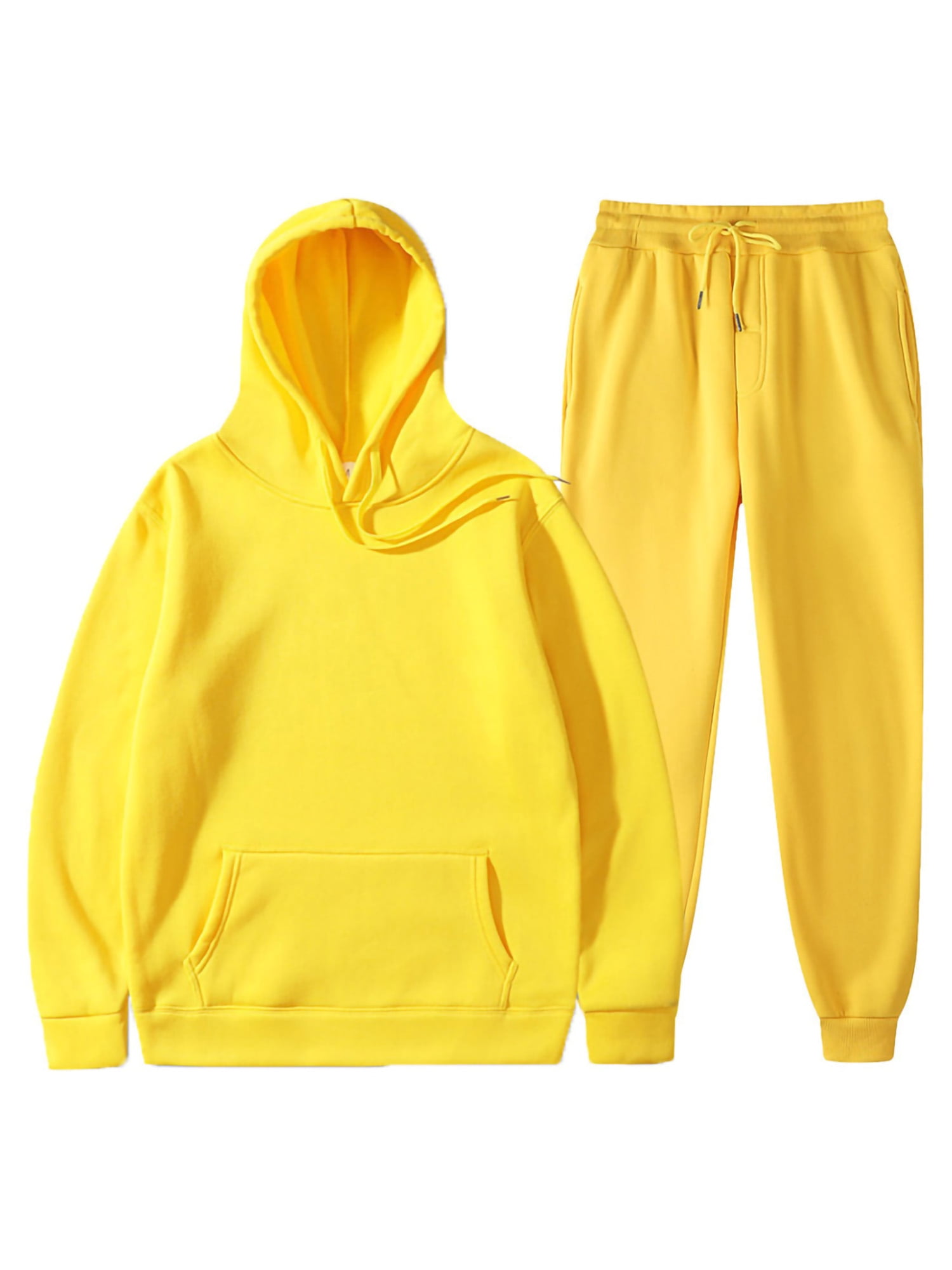 Niuer Men Tracksuit Solid Color Hoodies And Sweatpant Set Long Sleeve 2