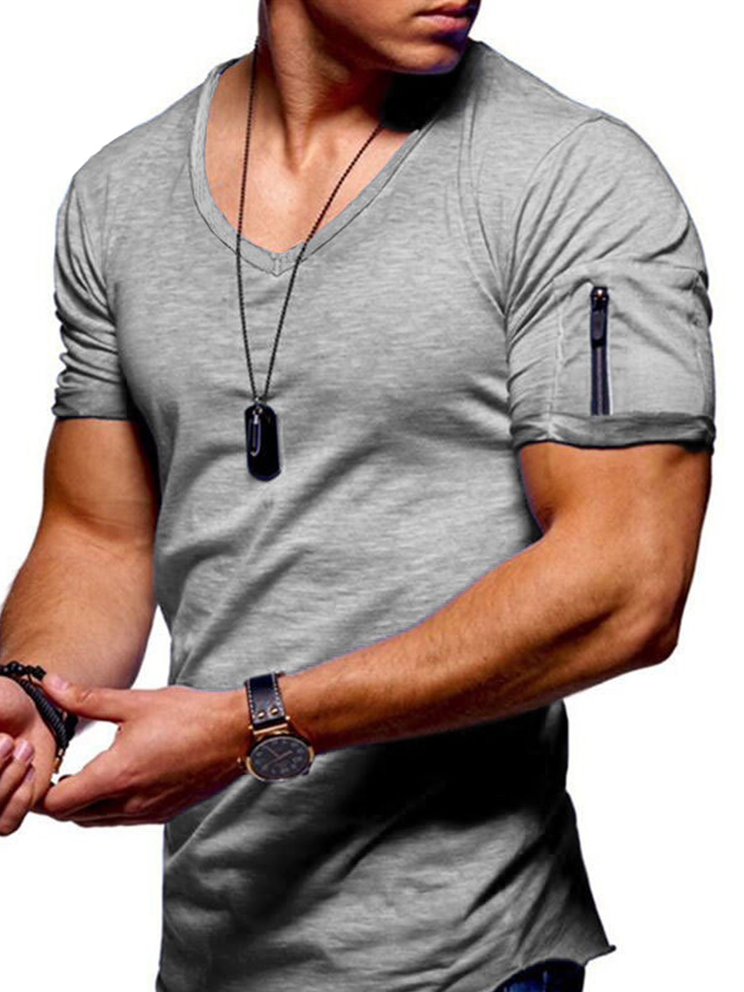 Niuer Men V Neck Shirts T Shirt Short Sleeve V-Neck Basic Tee Casual Slim Fit - image 1 of 3