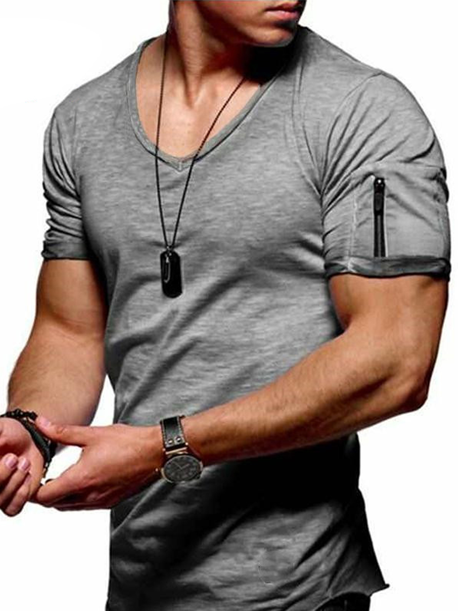 Niuer Men V Neck Shirts T Shirt Short Sleeve V-Neck Basic Tee Casual Slim Fit - image 1 of 2
