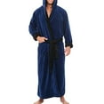 thumbnail image 1 of Niuer Mens Bath Robes Hooded Wrap Robe Long Sleeve Dressing Gown Warm Towelling Solid Color Nightwear Blue Black S, 1 of 3