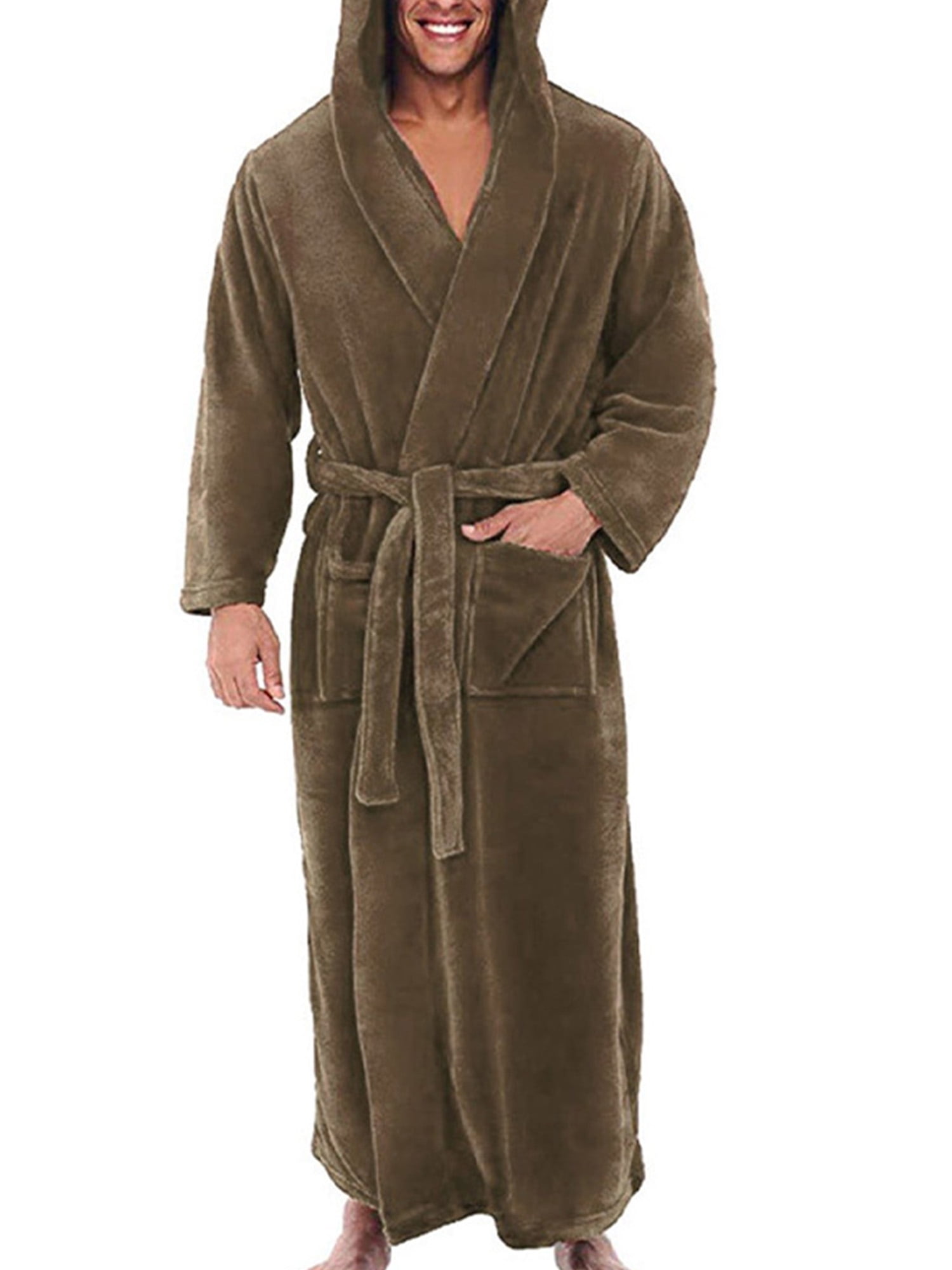 brown dressing gown mens Niuer Bath Robes Hooded Wrap Robe Long Sleeve Warm Towelling Solid Color Nightwear 3XL tie Materials and care BR Women Glamorique Kids Halter Pastel Color:Custom Color(leave us a message)