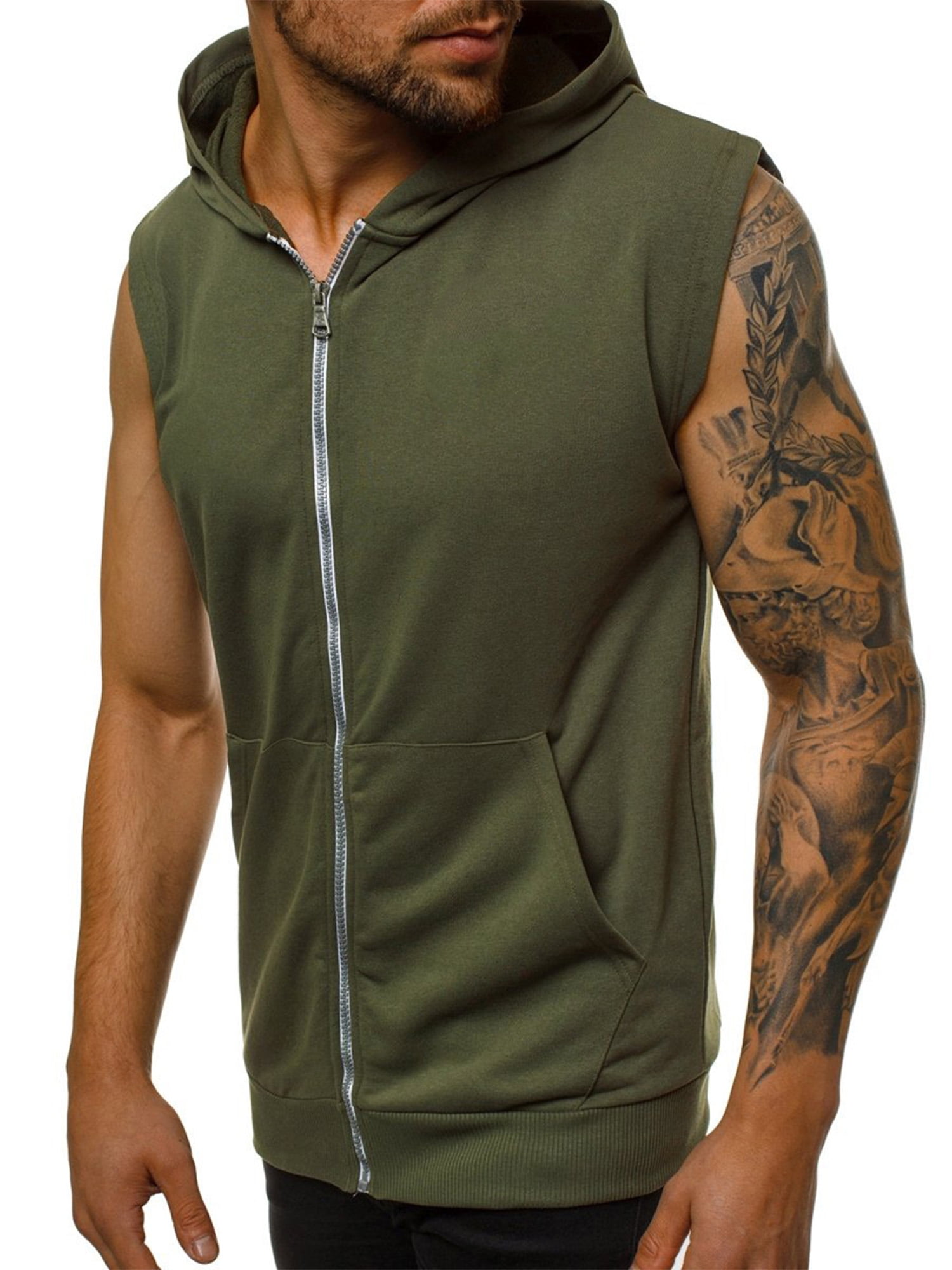 Niuer Mens Bodybuilding Sleeveless Hoodie Zipper up Gym Exercise ...