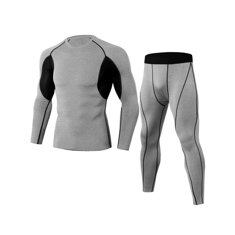 Niuer Mens Compression Shirt And Pant Set Crew Neck Base Layer Suit Long  Sleeve Tracksuit Tight Legging Outfits Quick Dry Gray 3XL 
