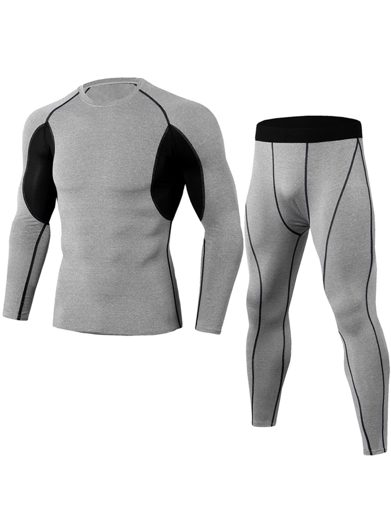 ALQYST Compression Clothing Men T Shirt + Leggings Long Sleeved Top Base  Kit For Man Fitness Workout Thermal Underwear,Gray - suit,XL price in UAE,  UAE