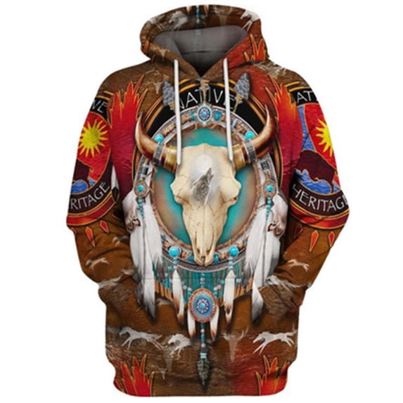 Niuer Mens Sweatshirt Ethnic Printed Sweatshirts Drawstring Hoodies 3D Pullover Long Sleeve Hooded Tops Style G 3XL