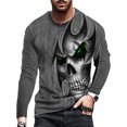 thumbnail image 1 of Niuer Mens T Shirts Skull Print T-shirt Crew Neck Tops Comfy Basic Tee Long Sleeve Pullover Gray M, 1 of 2