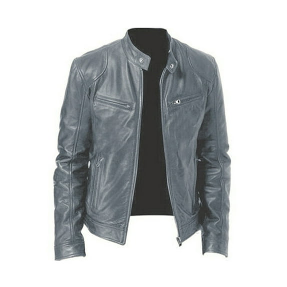 Niuer Motorcycle Biker Leather Jacket for Men Casual Overcoats Pockets Classic Biker Solid Coat Outwear Sport Gray 5XL
