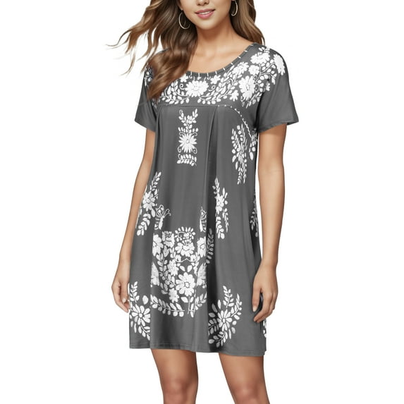 Niuer Plus Size Night Dress For Women Short Sleeve Pajama Nightgown Oversized Loose Fit Tunic Shirt Dress Loungewear Long Nightshirt Sleepwear S-5XL