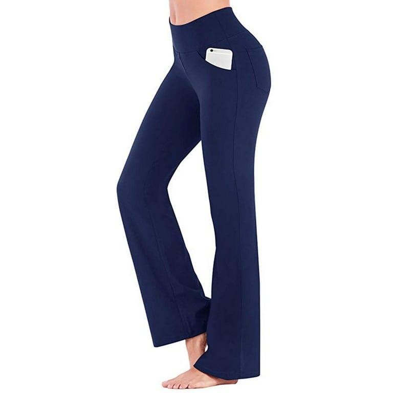 Niuer Women Lady Elastic High Waist Yoga Bootcut Flare Pants Pocket Jogger  Workout Stretch Sweatpant Bell Bottom Lounge Active Wear Plus Size