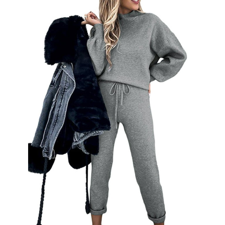 Niuer Women 2 Piece Sweatsuit Outfit Casual Solid Color Long Sleeve T-Shirt  Jogger Pants Tracksuits Sports Workout Set