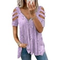 thumbnail image 1 of Niuer Women Blouse Strappy Short Sleeve Cold Shoulder Tops V-Neck Heart Print Tunic Blouse Tops Cutout Baggy Pullover Shirts Tops, 1 of 2
