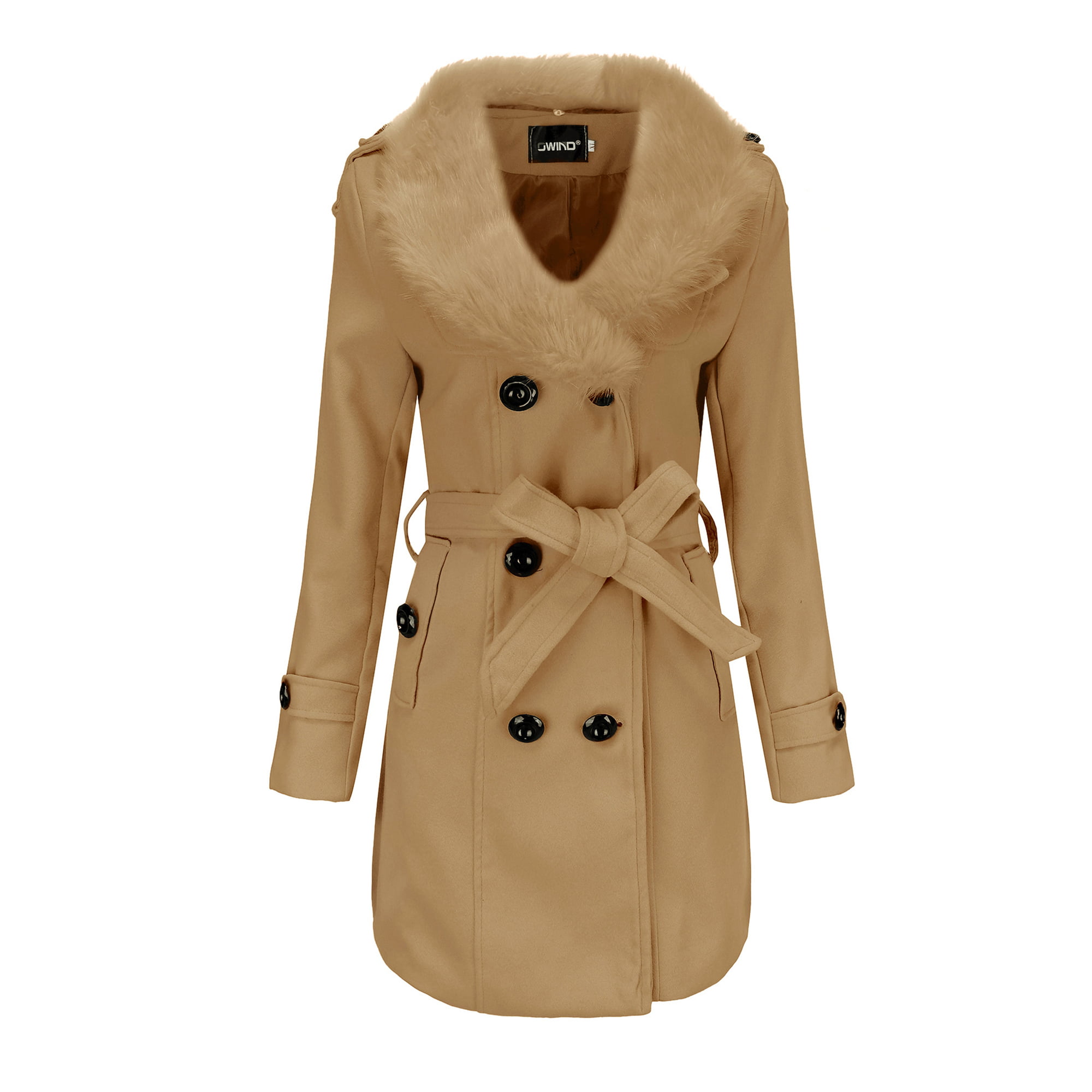  Wantdo Women's Double Breasted Pea Coat Winter Mid-Long Trench  Coat with Belt : Clothing, Shoes & Jewelry