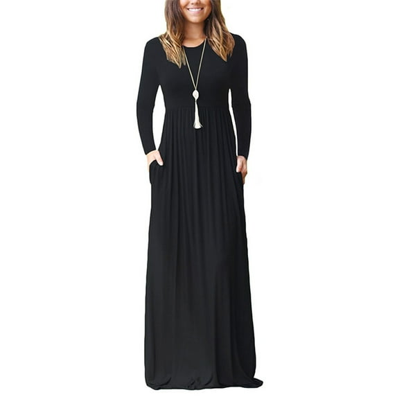 Niuer Women Fall Baggy Casual Loose Pocket Long Dress Long Sleeve Maxi Dresses Wedding Party Flowy Maxi Dress Cocktail Evening Maxi Long Dress