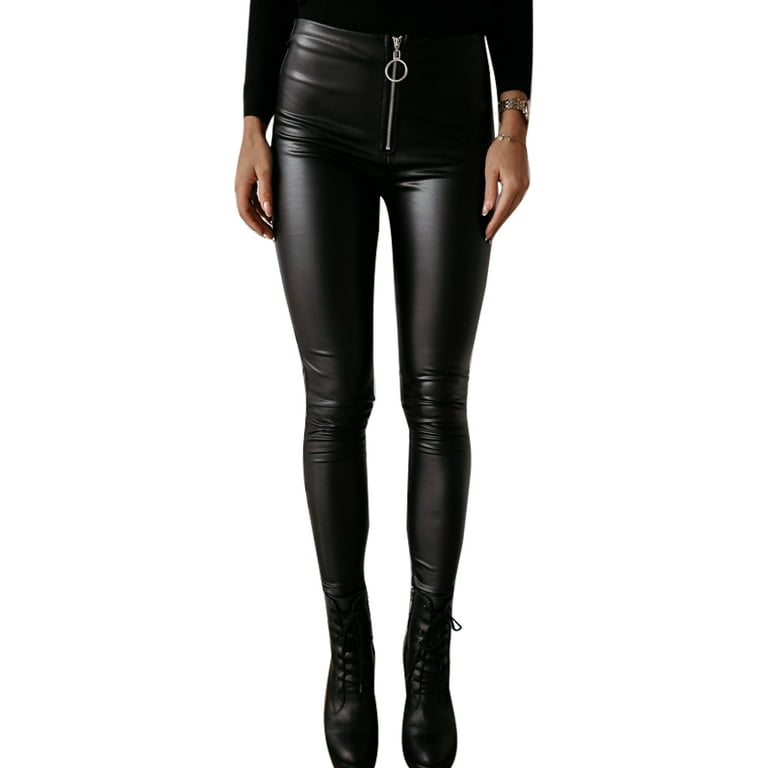 Niuer Women Faux Leather Pants High Waisted PU Leggings Stretchy Black  Tights Long Pants Black C XL 