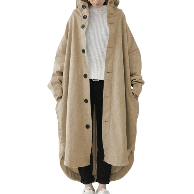 Niuer Women High Low Hem Solid Color Jacket Ladies Long Maxi Jackets  Cardigan Winter Warm With Pockets Casual Overcoats Apricot 3XL 