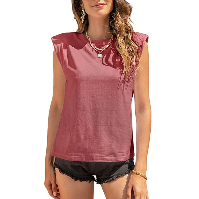 Niuer Women Jersey Tank Top Padded Shoulder Sleeveless Active Sportswear  Sports Vest Blouse Pink S(US 4-6) 