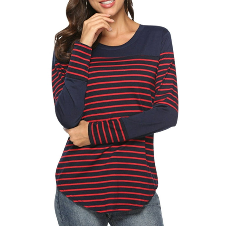 Niuer Women Maternity Tops Long Sleeve Breastfeeding Shirt Color Block  Pregnancy Clothes Tunic T-shirt Nursing Top Striped Dark Blue XL 
