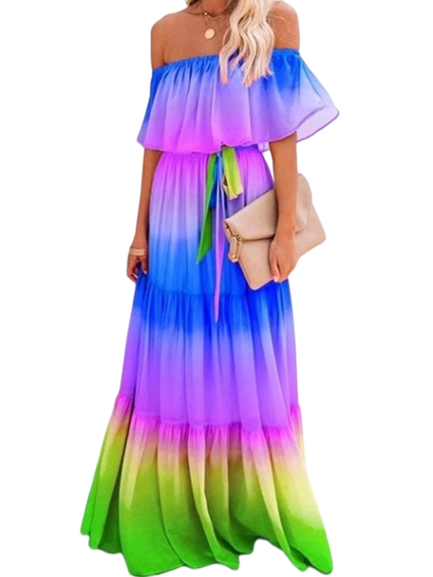 Niuer Women Maxi Dresses Floral Print Summer Beach Sundress Short ...