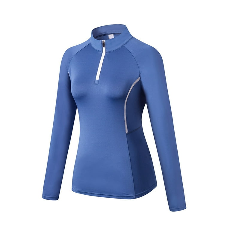 Niuer Women Quick Dry Long Sleeve Workout Top Ladies Activewear Tee Quarter  Zip Yoga Stretchy Athletic T Shirt Light Blue L 
