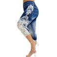 thumbnail image 1 of Niuer Women Soft Denim High Waist Short Capri Leggings Distressed Lace Crochet Plus Size Fake Jeans Jeggings Trousers, 1 of 2