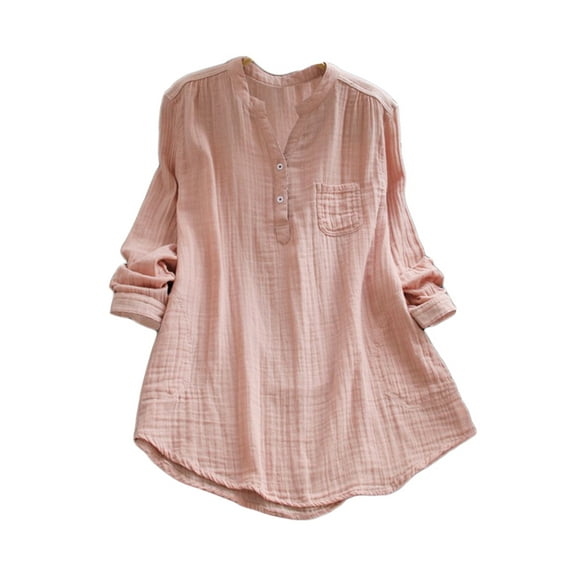 Niuer Women Stand Collar Tunic Blouse Long Sleeve Pleated Longline Shirts