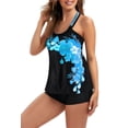 thumbnail image 1 of Niuer Women Strappy Tankini Set Floral Print Swimsuits with Shorts 2 Piece Halter Neck Swimwear Lake Blue 5XL, 1 of 7