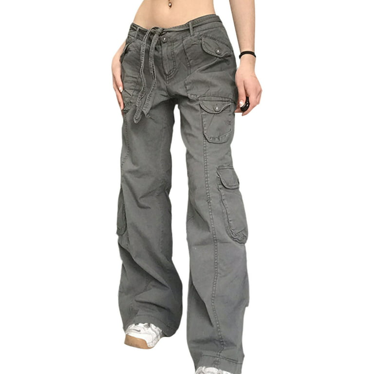 Niuer Women Stretch Zipper Denim Pants Ladies Fashion Jeans Wide Leg Beach  Buttons Cargo Trousers 
