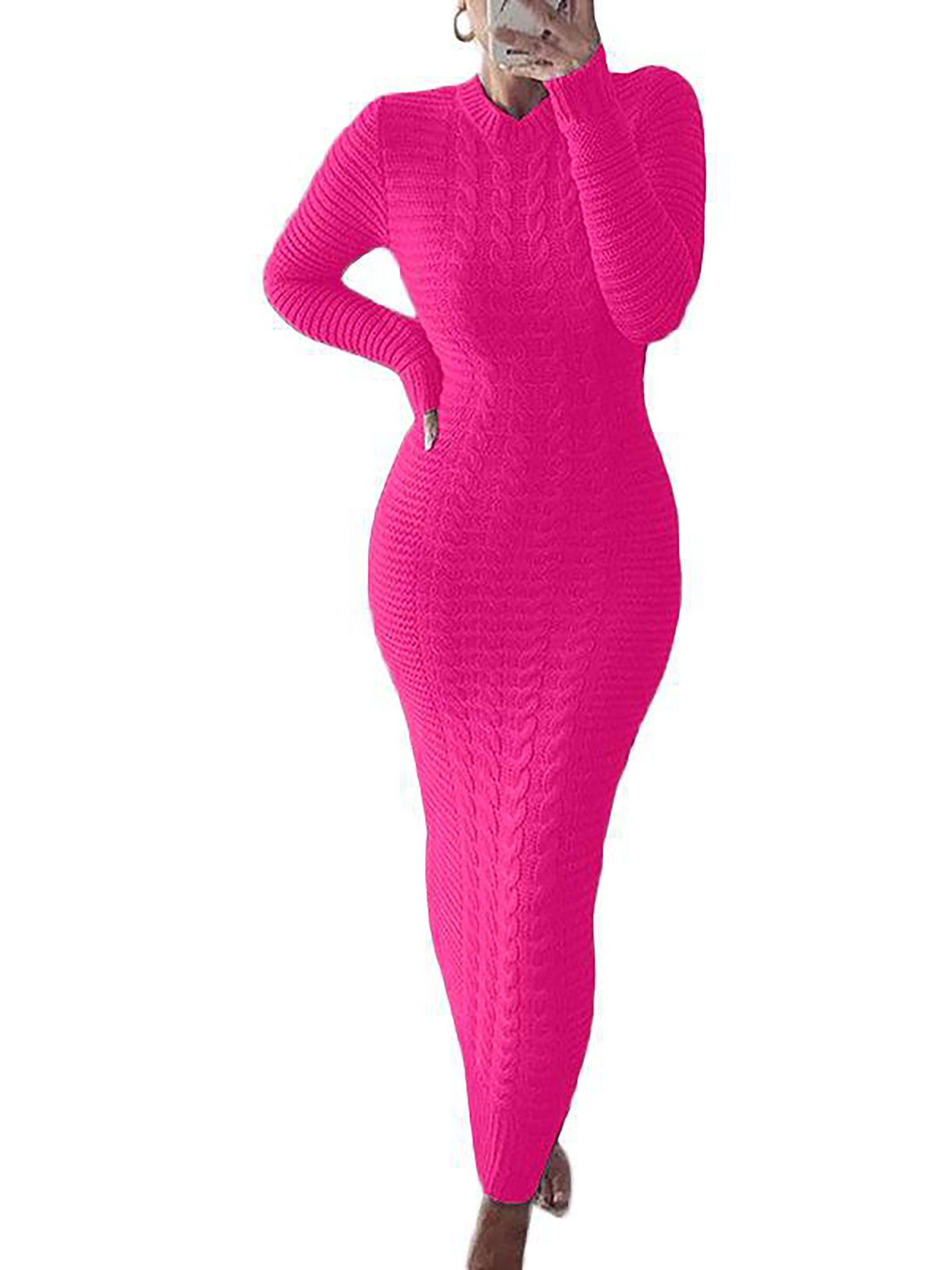 Niuer Women Sweater Dress Long Sleeve Maxi Dresses Crew Neck Pullover