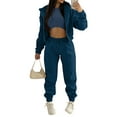 thumbnail image 1 of Niuer Women Tracksuit Sets Long Sleeve Jogger Set Hoodies 3 Pieces Outfit Beam Foot Sweatsuits Solid Color Hooded Cardigan Tank And Sweatpants Navy Blue L, 1 of 2