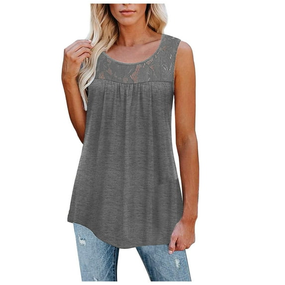 Niuer Women's Summer Sleeveless Pleated Lace Casual Tank Tops Shirt Blouse
