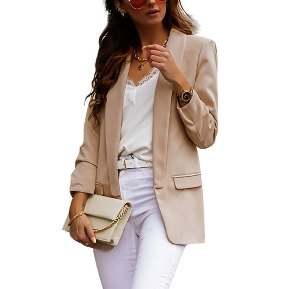 Niuer Womens Casual Work Office Open Front Blazer Jacket Open Front Long Sleeve Lapel Collared Outwear Top Solid Slim Fit Lounge Blazer Coats
