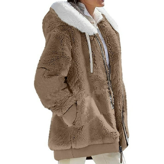 Niuer Womens Oversized Zip Up Sherpa Jacket Winter Warm Fleece Hoodie Coat Outerwear With Pockets Khaki S