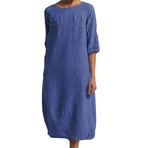 Niuer Womens Short Sleeve Summer Dress Loose Casual Cotton Linen Midi Dresses Nightdress Loungewear Shirts Dress